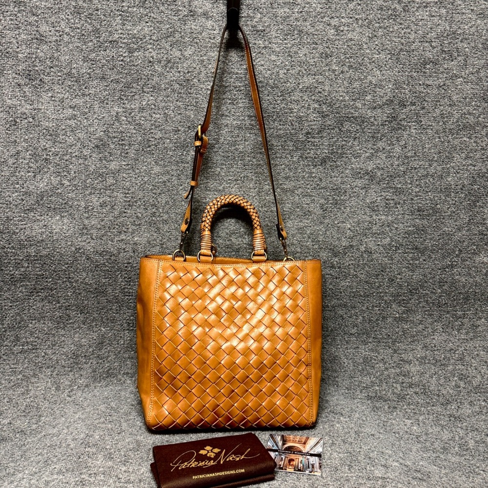 Patricia Nash Tote Bag Discovery Woven Leather Tremiti Leather Double Handle